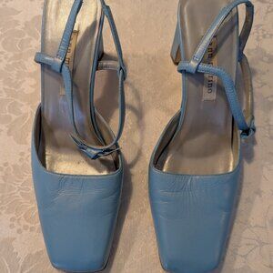 Ann Marino Slightly Iridescent Sky Blue Leather 3-in. Slingback Heels Sz 7.5M